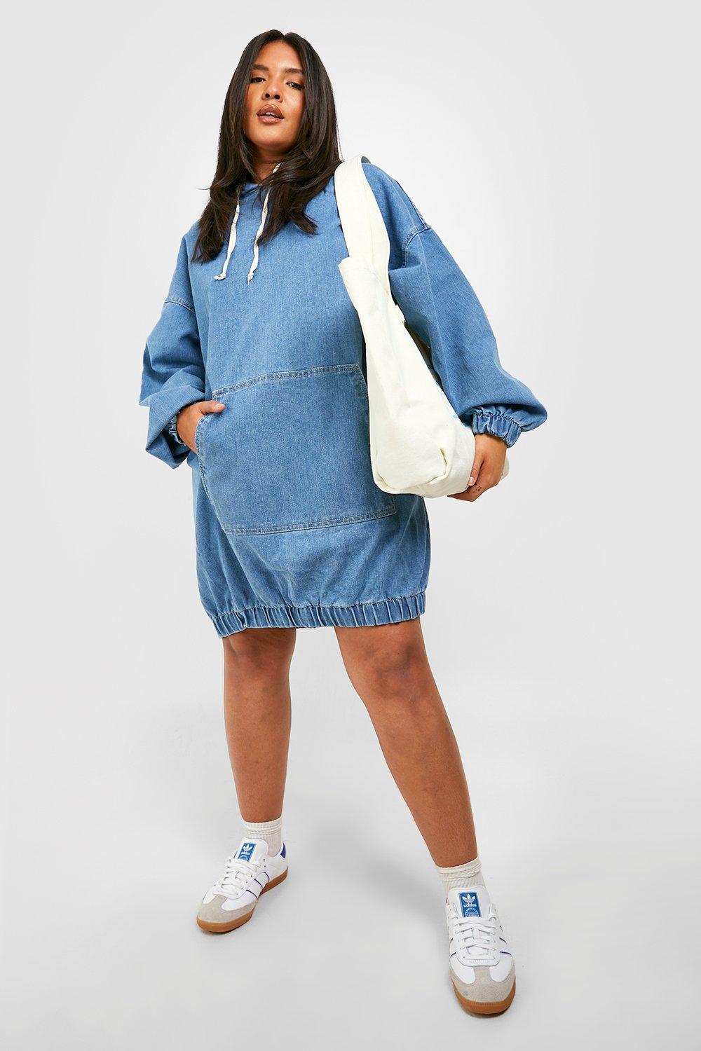 Plus Hooded Denim Pullover Dress